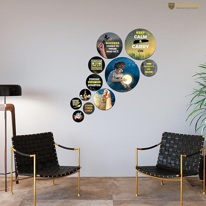 Artvibes Decorative Wooden Wall Hanging Decoration Item for Home | Quotes Decor Item | Pack of 11 Pieces