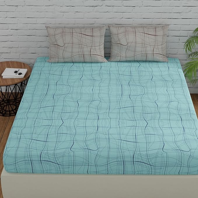 Huesland by Ahmedabad Cotton 144 TC Cotton Bedsheet for Double Bed King Size with 2 Pillow Covers | Orchid Bouquet & Harbor Grey