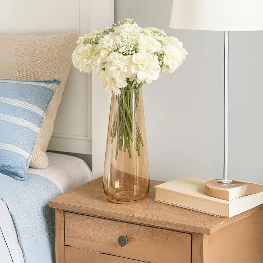 Artificial Dahlia Flower Bunch – 7-Stem Faux Bouquet White