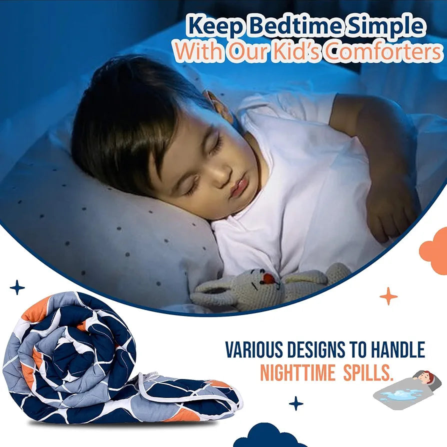 Divine Casa 120 GSM Microfiber Reversible Kids Single Bed Comforter Ultra-Soft Toddler Blanket Colour Blue-Grey and Orange