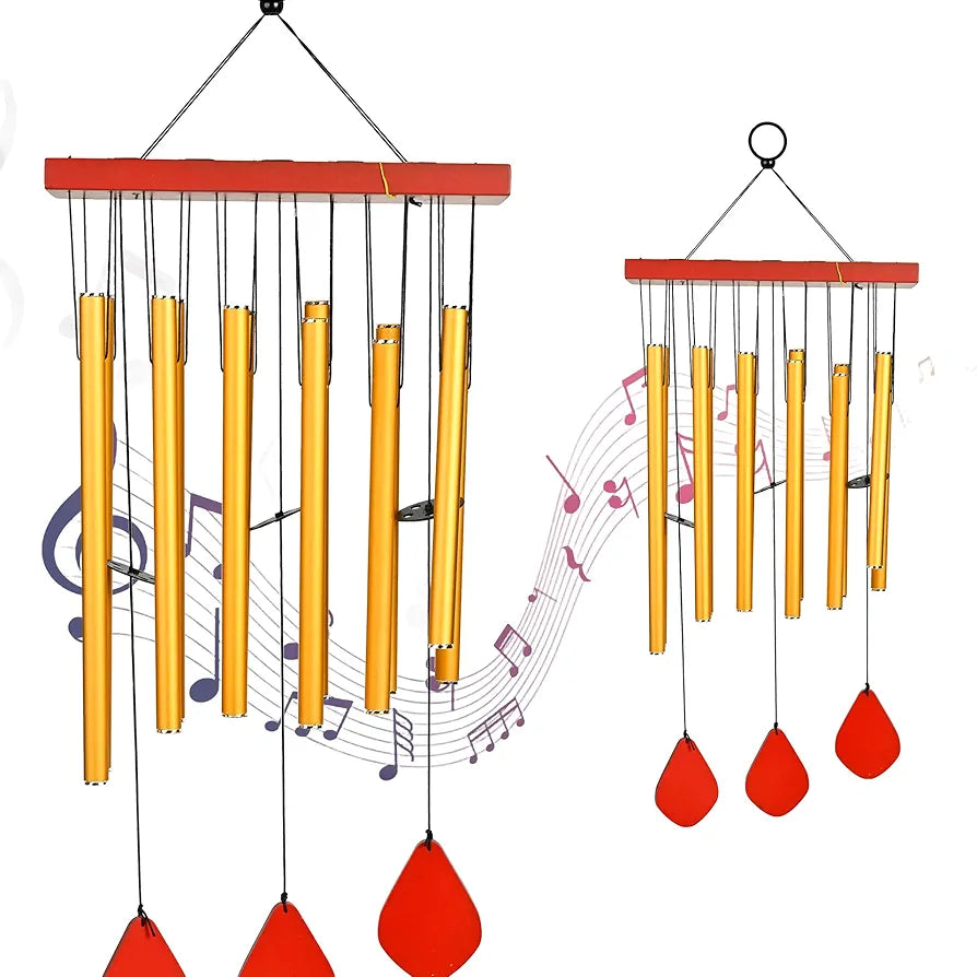 Zaicus Wind Chimes for Home Yellow Metal Pipes with Wooden Danglers Wind Chime-026