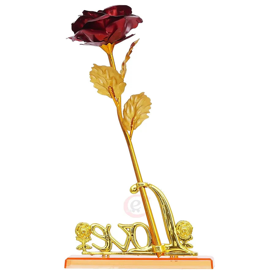 Golden Red Rose Flower with Love Showpiece