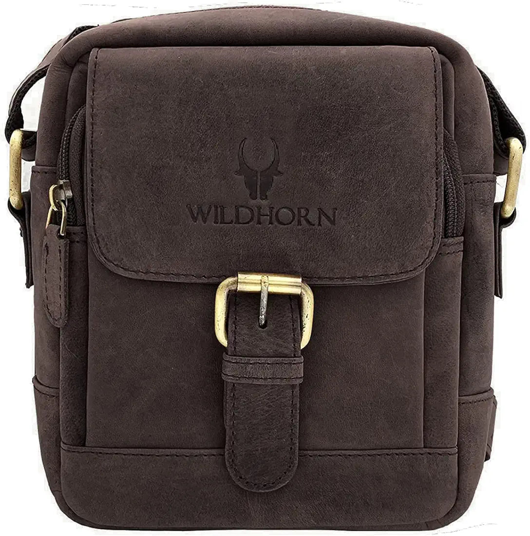 WildHorn Leather Sling Messenger Bag for Men I Multipurpose Crossbody Bag I Travel Bag with Adjustable Strap I Utility Bag I Dimension : L-6 inch W-2.7 inch H-8.5 inch