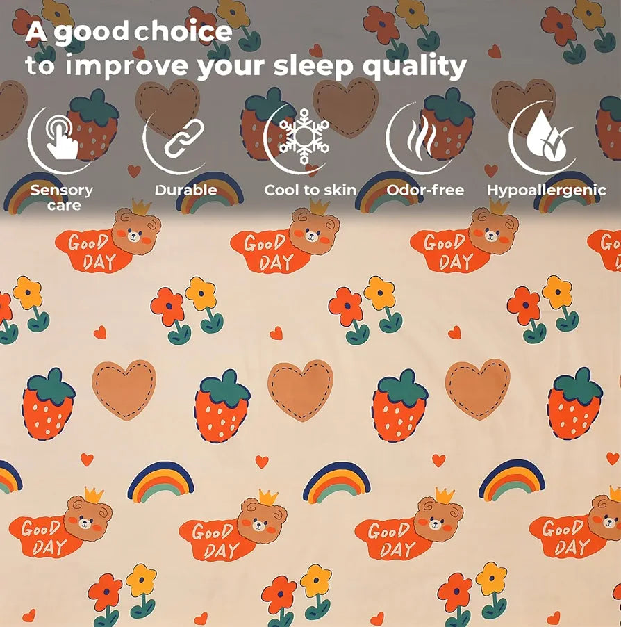 Fresh From Loom Cartoon Wrinkle Free Glace Cotton Bedsheet For Kids With 2 Pillow Cover 144 Tc Multicolor Pale