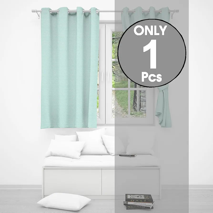 Divine Casa Textured Window Curtain 5 Feet Cameo Colour Green Soft Polyester Panel with Metal Eyelets for Home Decor (Pack of 1)