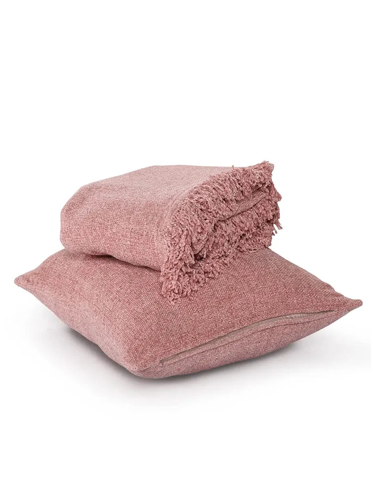 Sashaa World Colour Rose Pink Chenille Cushion Cover Decorative Pillow Case