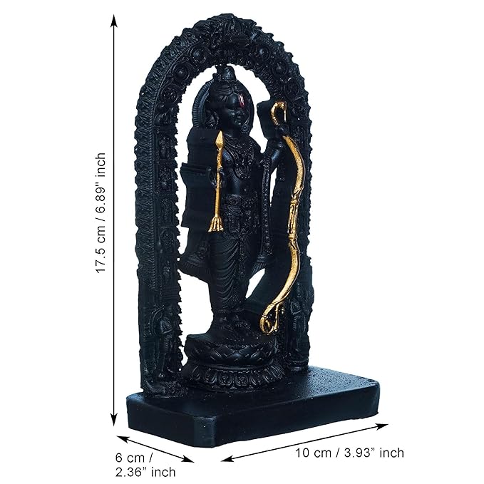 Ecraftindia Black & Golden Polyresin Handcrafted Shri Ram Statue, Ayodhya Ram Lalla Murti Statue