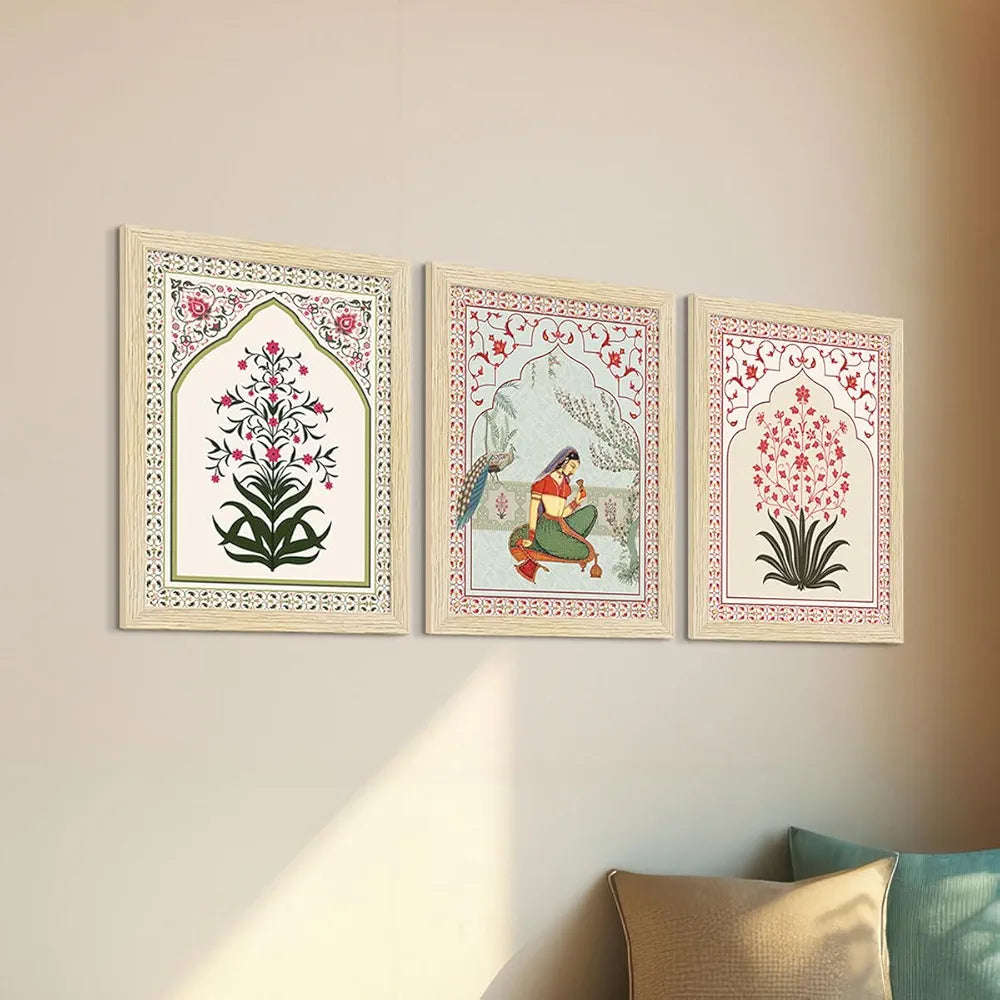 ArtX Paper Indian Rangmala Madhubani Madhubani-SO6-01 Art Paintings with Frame Wall Painting Multicolor Set of 6