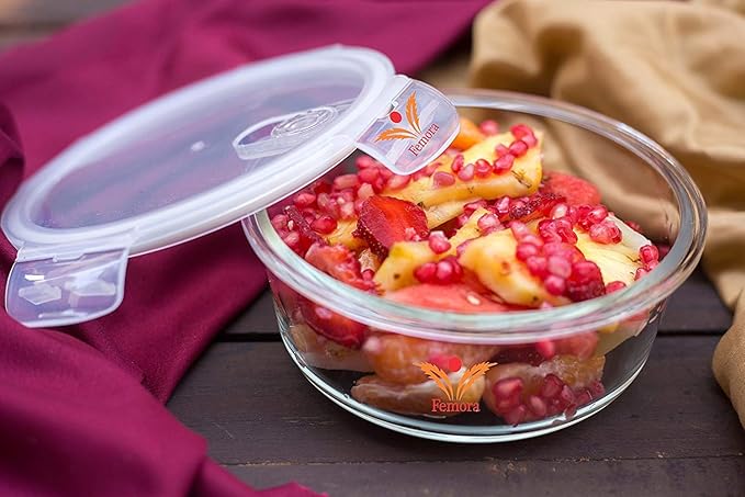 Femora Borosilicate Glass Containers for Kitchen | Storage Box for Kitchen With Air Vent Lid | Set of 2 | 940 Ml Each
