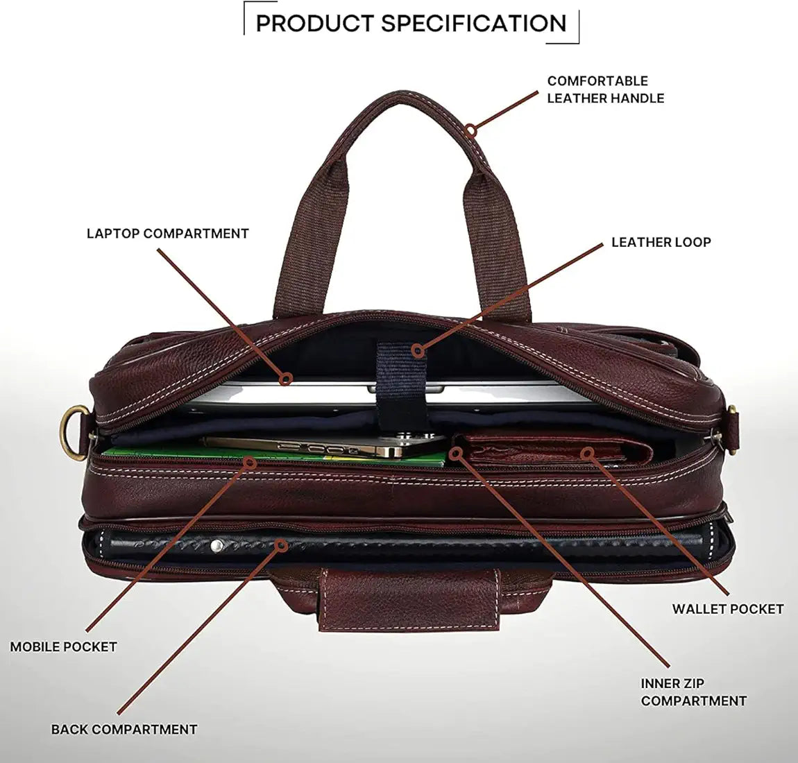WildHorn Classic Leather 16 inch Laptop Messenger Bag for Men I Office Bags I Travel Bags I Carry Handles with Adjustable Strap I Dimension: L- 16 inch H-12 inch W- 4 inch