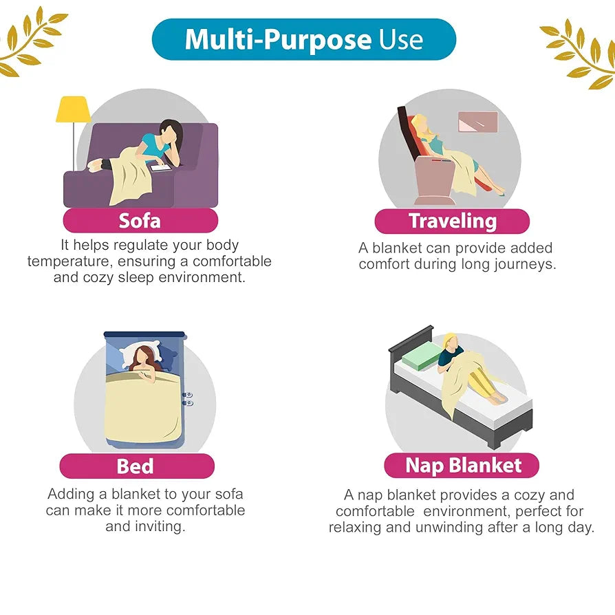 Divine Casa Pure Cotton Printed Single Dohar 120 GSM Soft & Lightweight Throw Blanket Colour Heaven White