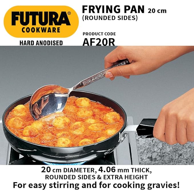 Hawkins Futura 22 cm Frying Pan Hard Anodised Frypan with Extra Height and Rounded Sides Small Black