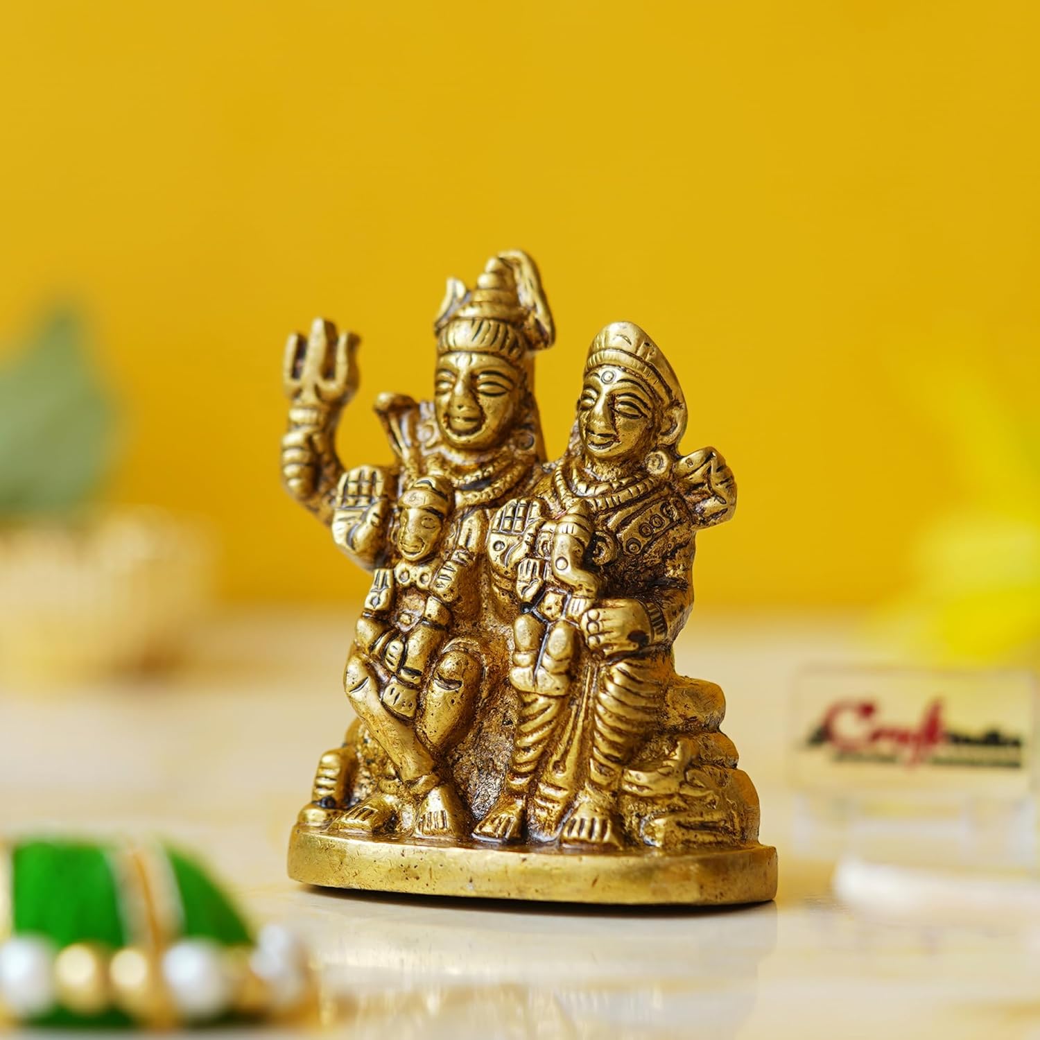 Ecraftindia Golden Brass Shiv Parivar Murti Idol | Lord Shiva, Parvati, Ganesha, Kartikeya Statue for Home Temple