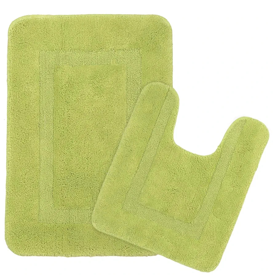 Saral Home Cotton Anti Slip Bathmat Set with Contour Colour Green