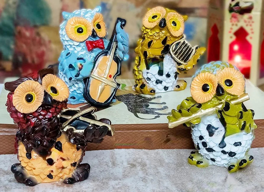 Jaipur Ace Marble Owl Showpiece/figurines Playing Musical Instruments Multicolor Set of 4 Owl Set