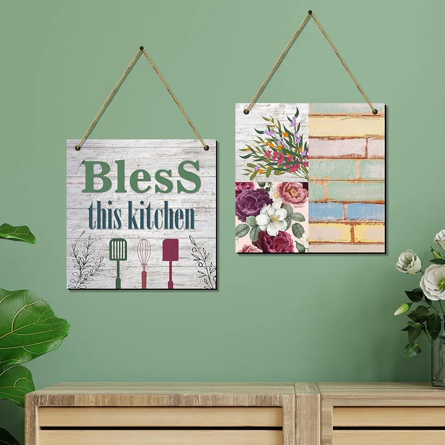 Kotart Bless This Kitchen Quotes Wooden Wall Art Hanging for Bar Restaurant Kitchen