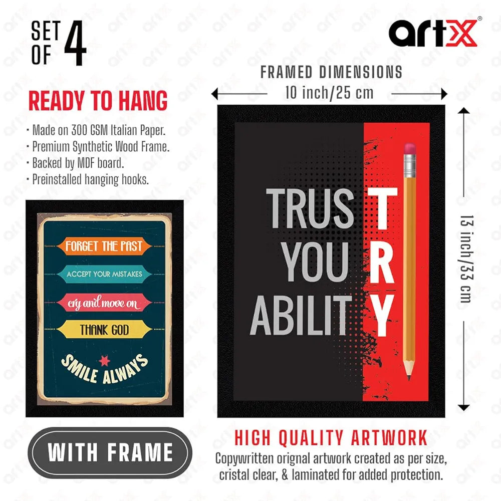 ArtX Paper Motivational Quotes Wall Frames AXF00115-MOT Set of 4
