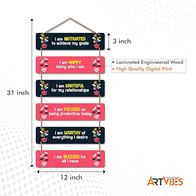 Artvibes Decorative Wall Hanging Wooden Art Decoration Item for Living Room | Quotes Decor Item | Set of 6
