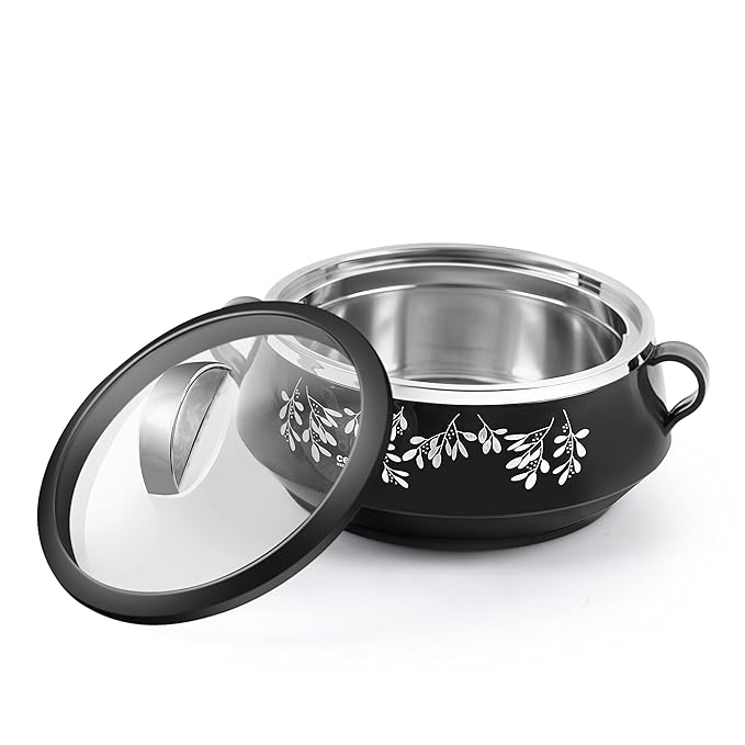 Cello Glitter Casserole With Inner Steel | Insulated Stainless Steel Inner Body Casserole Set for Meal | Set Of 3