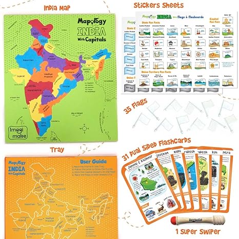 Imagimake Mapology India Map with Flash Card Swipe & Reveal Card Game Educational Toys