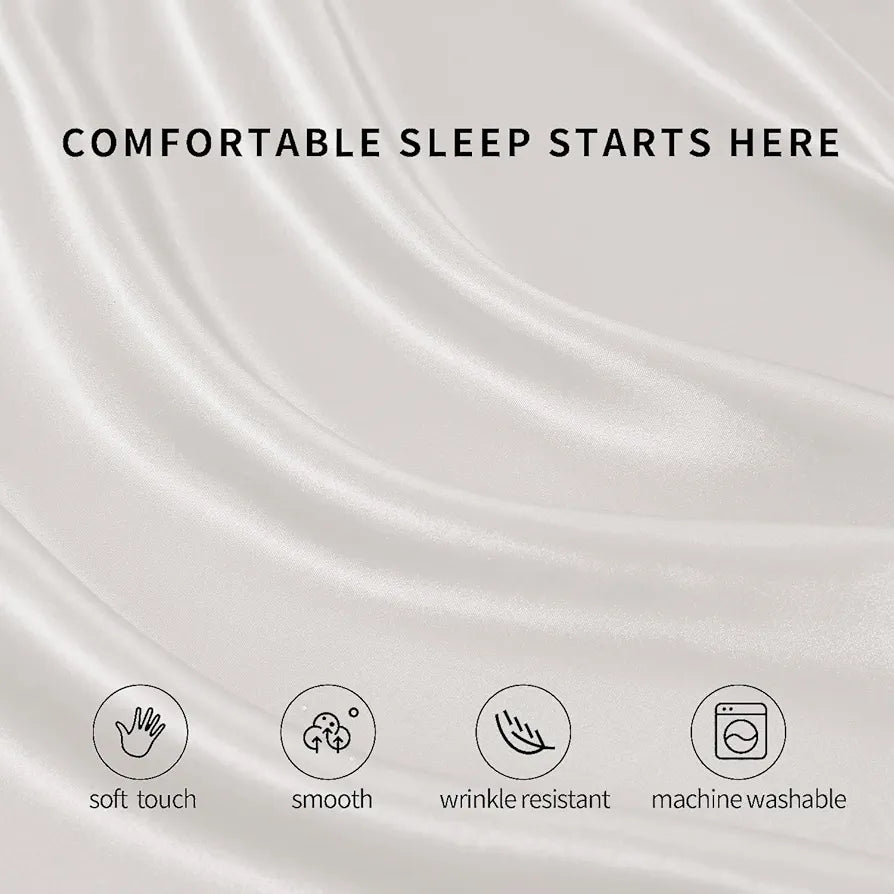 Cloth Fusion Satin Bedsheet for King Size Bed Perfect Set of 1 Satin Sheet 2 Pillow Covers H603 115 TC White