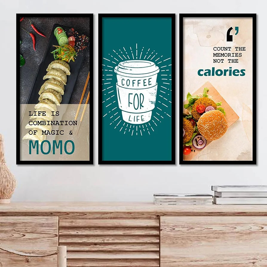 Kotart Quotes Posters with Frame for Restaurant Wall Decoration Momo Set of 3