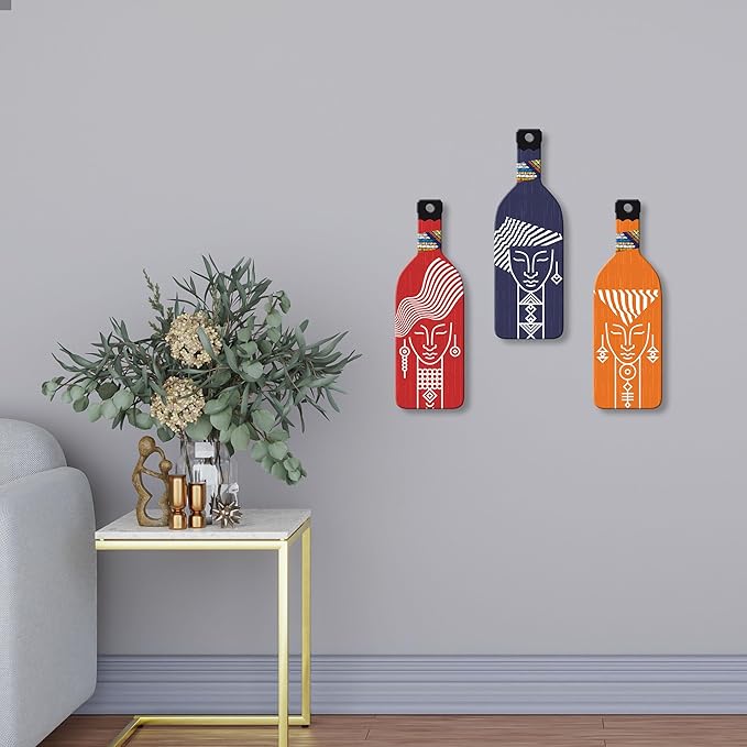 Artvibes Tribal Warli Art Wooden Wall Hanging for Home Decor | Set of 3