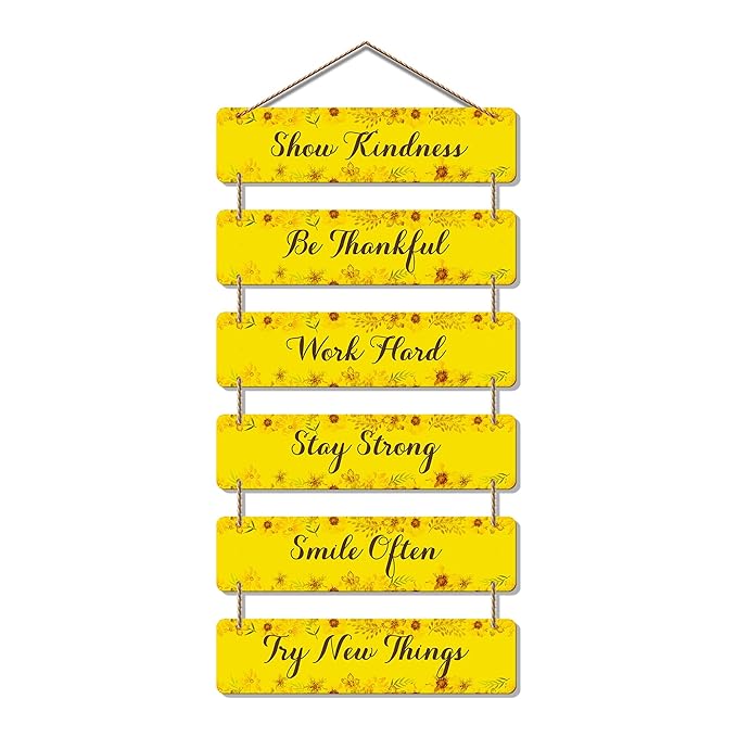 Artvibes Decorative Wall Hanging Ornaments Wooden Art Decoration Item for Living Room | Quotes Decor Item | Set of 6