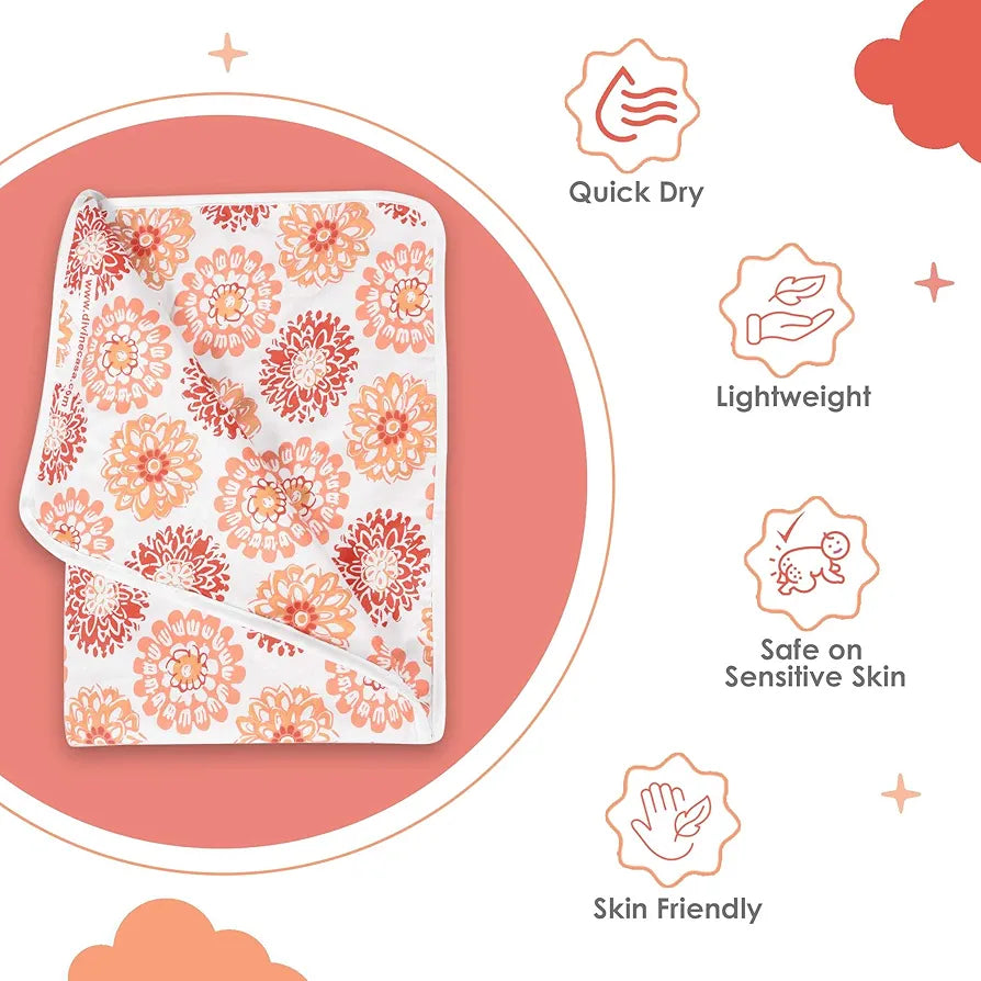 Divine Casa Floret 100% Cotton Single Kids Dohar 120 GSM Soft & Lightweight Throw Blanket Colour Red Orange