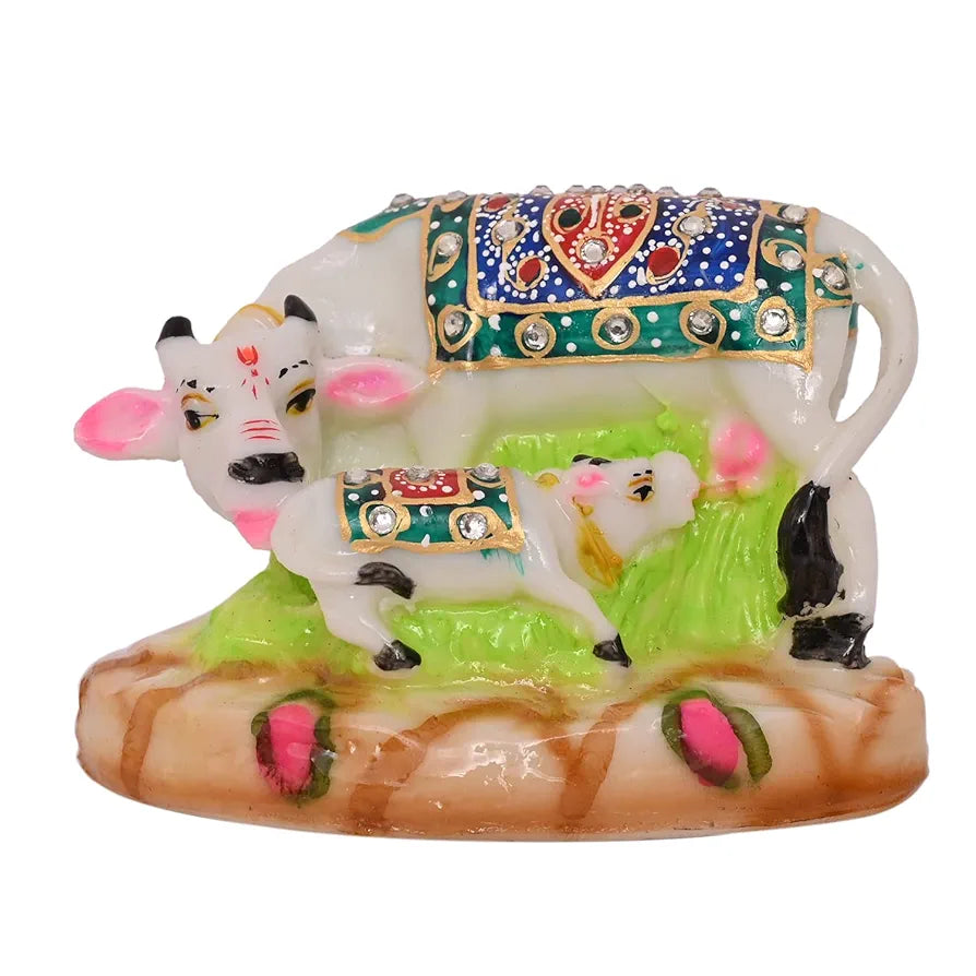 Jaipur Ace Decorative Polystone Cow and Calf Statue/idol for Gift Home Decor 8 Inch COW-MILK-04
