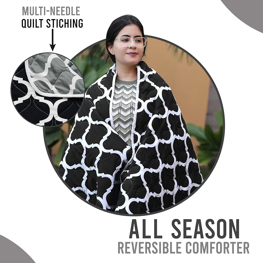 Divine Casa 120 GSM Microfiber Reversible Lightweight Double Bed Size Printed Comforter Colour Black and Grey