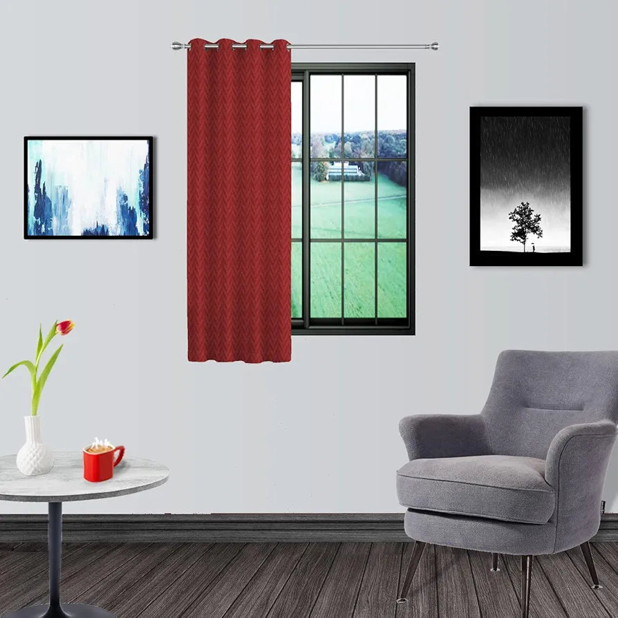 Divine Casa 5 Feet Zig Zag Design Window Curtains Colour Maroon Lightweight Polyester Panels with Metal Grommets Modern Home Decor (Pack of 2)