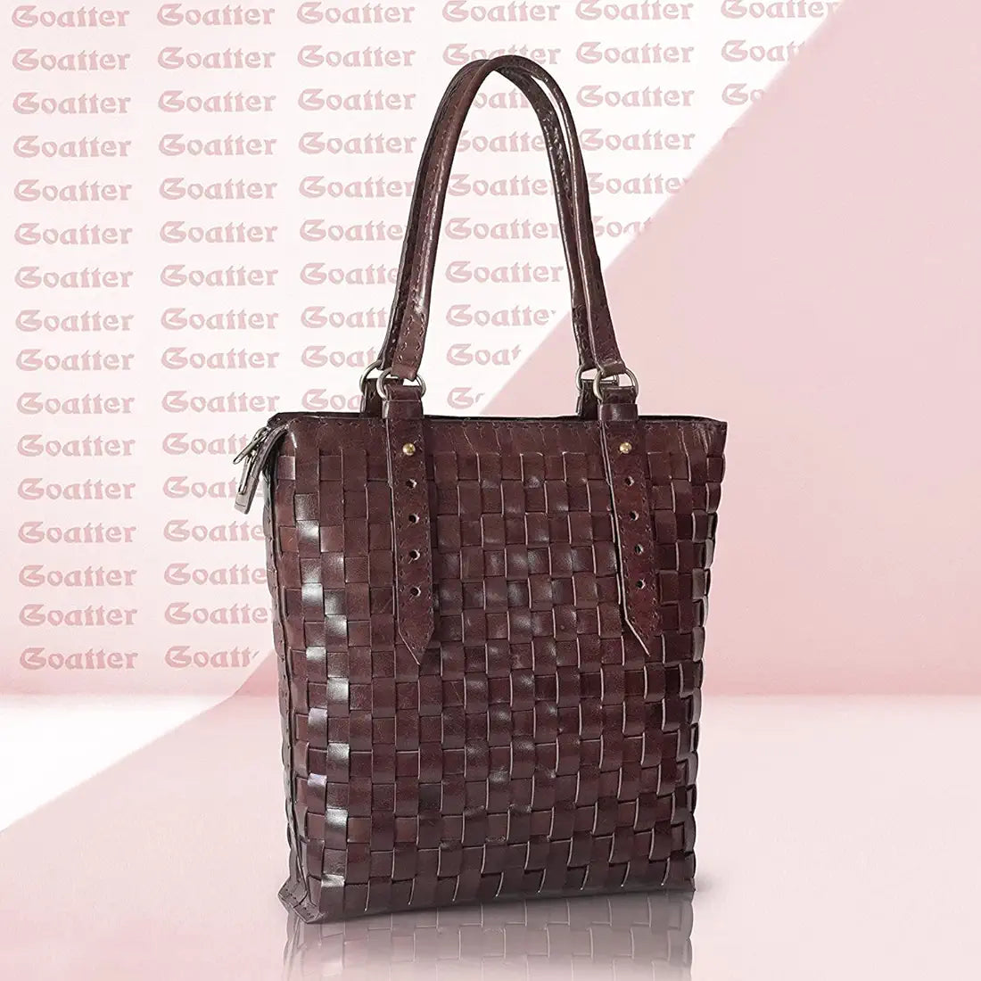 Goatter Genuine Leather Handmade Women's Tote Bag, Dark Brown Color