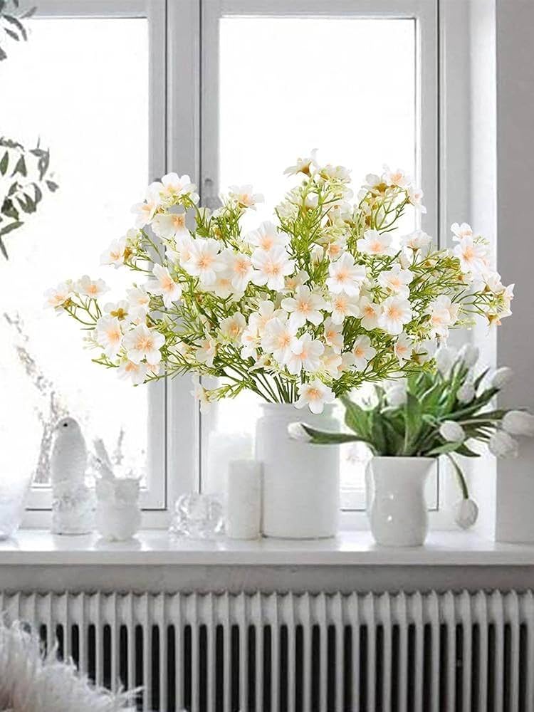 Silk Flowers Plastic Stems 2 Pcs Artificial Flowers Bunch Milan Baby Breath 35cm Flower4