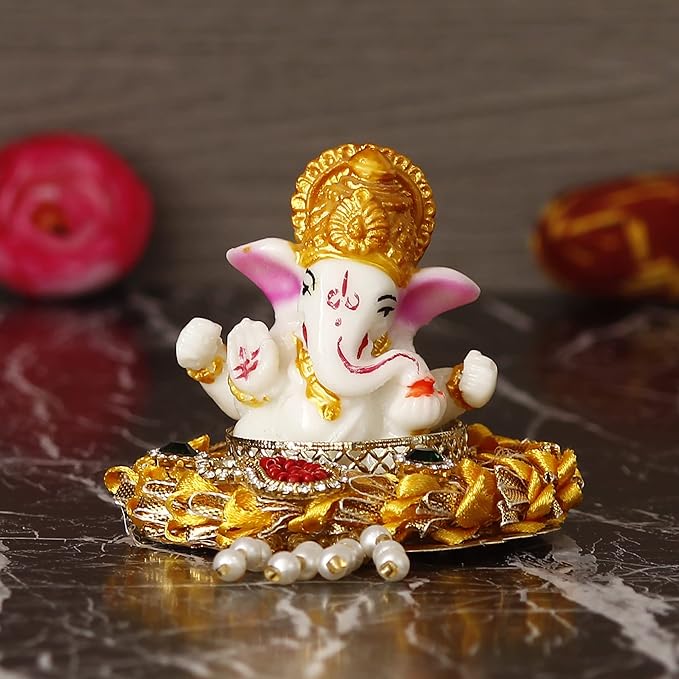 Ecraftindia Lord Ganesha Idol on Gottapatti Work Decorative Handcrafted Plate