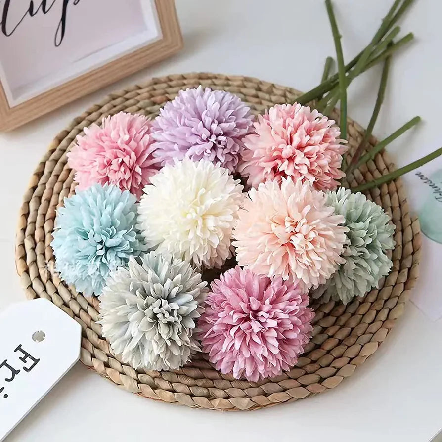 Artificial Chrysanthemum Ball Flowers Fabric Small Flower Sticks Bouquet Multicolour