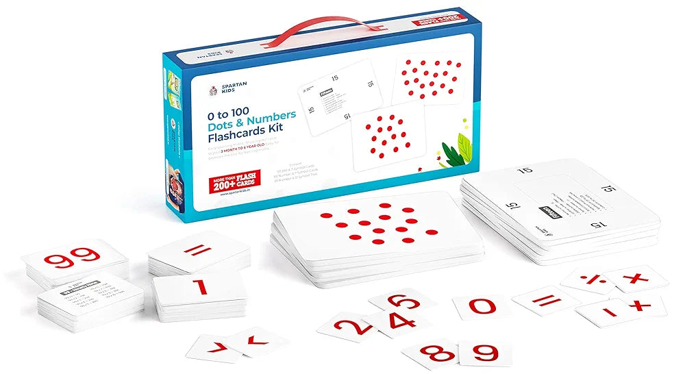 SPARTAN KIDS® Spartan Kids 0 to 100 Dot & Number Flash cards Kit | A4 Size Numbers & Maths Symbols Dot Cards | Dot cards for Babies 1 to 100 | Easy & Fun way of Learning 3+ months babies | More Than 200+ Flash cards