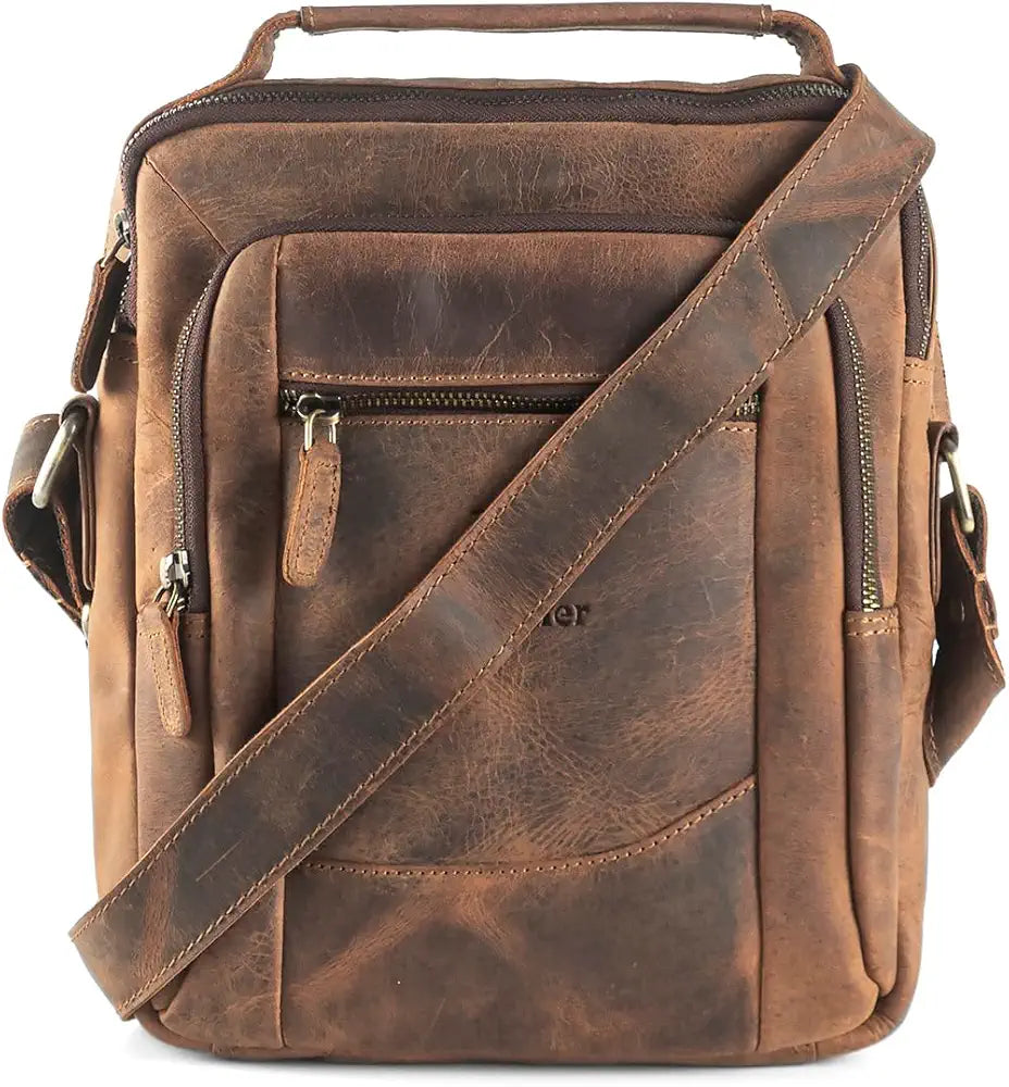 Goatter Men's Hunter Leather 11”Inch Multi Pocket Messenger Bags,  GTHT-05…