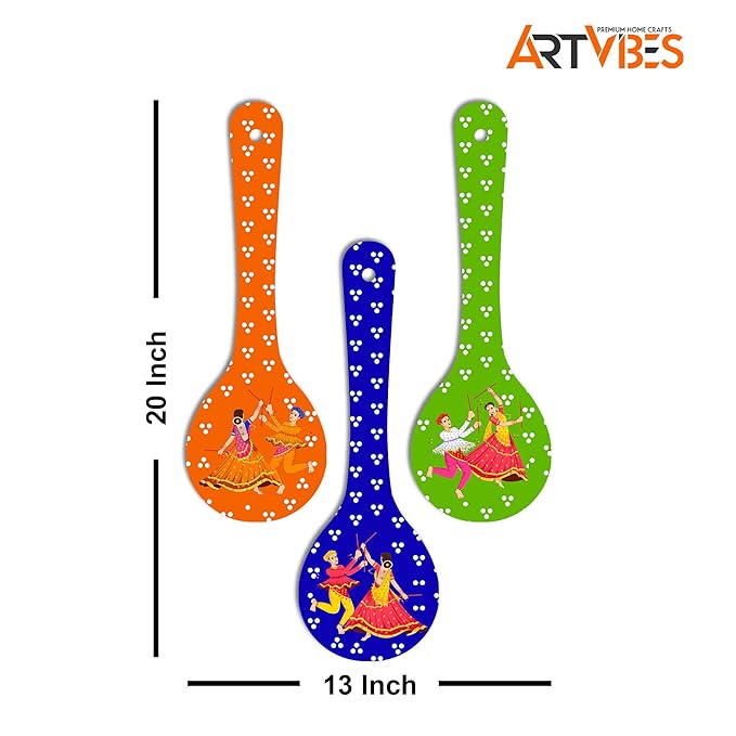 Artvibes Madhubani Art Wooden Wall Hanger for Home | Set of 3