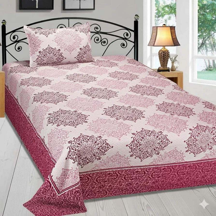 Fresh From Loom Reversible Cotton Bed Sheet Set Single Bedsheet 300 TC Bedsheet with 1 Pillow Covers Wine