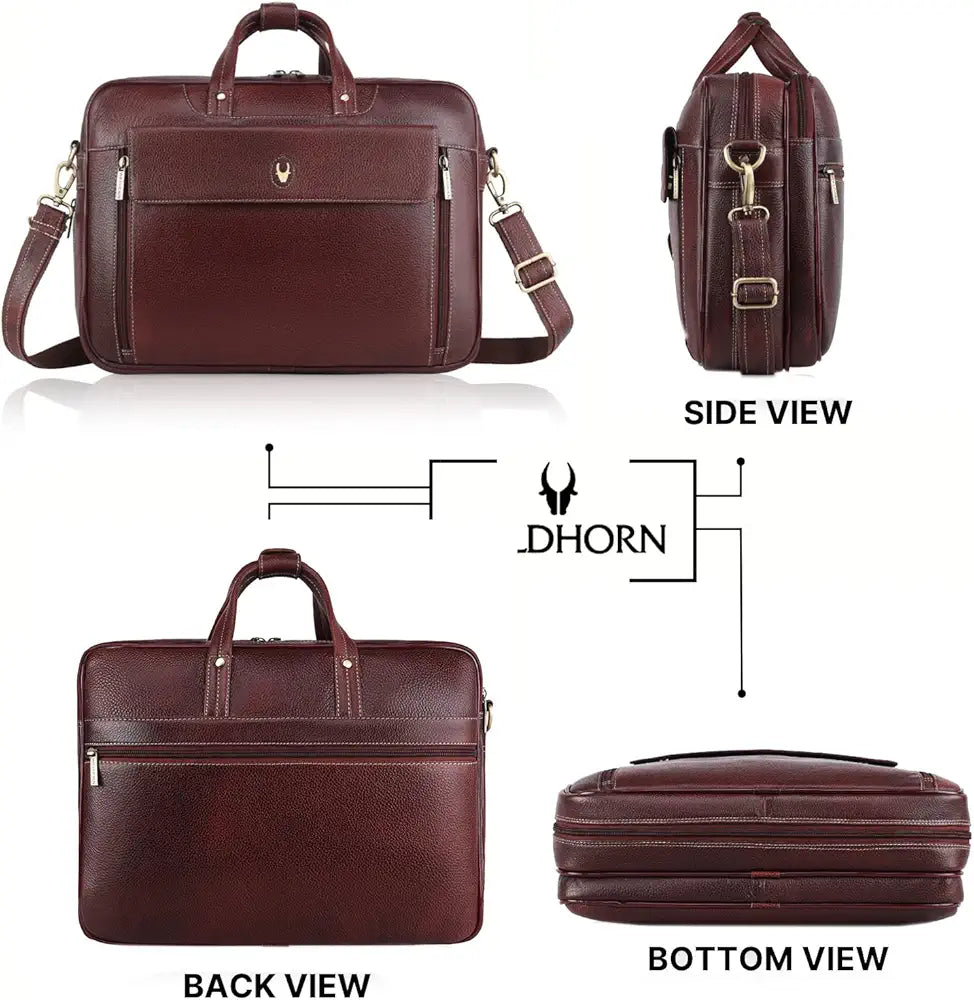 WildHorn Leather Laptop Bag for Men I Fits Upto 15.6 Inch Laptop/MacBook I Padded Laptop Compartment I Carry Handles with Adjustable Strap I DIMENSION : L-16 inch W-4 inch H-12 inch
