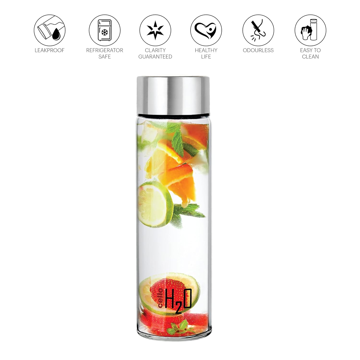 Cello H2o Steelox Glass Water Bottle | 920 Ml | Set of 3 | Silver