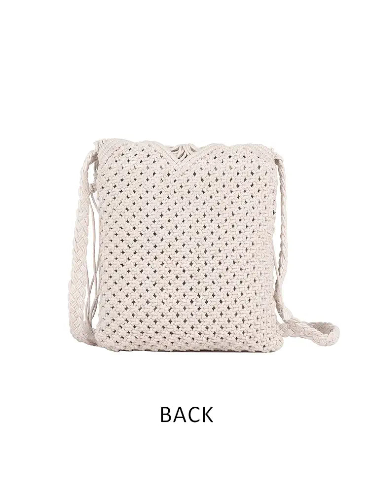 Astrid Handmade Macrame Flap Over Sling Bag For Girls And Women Colour Soothing White Purplish