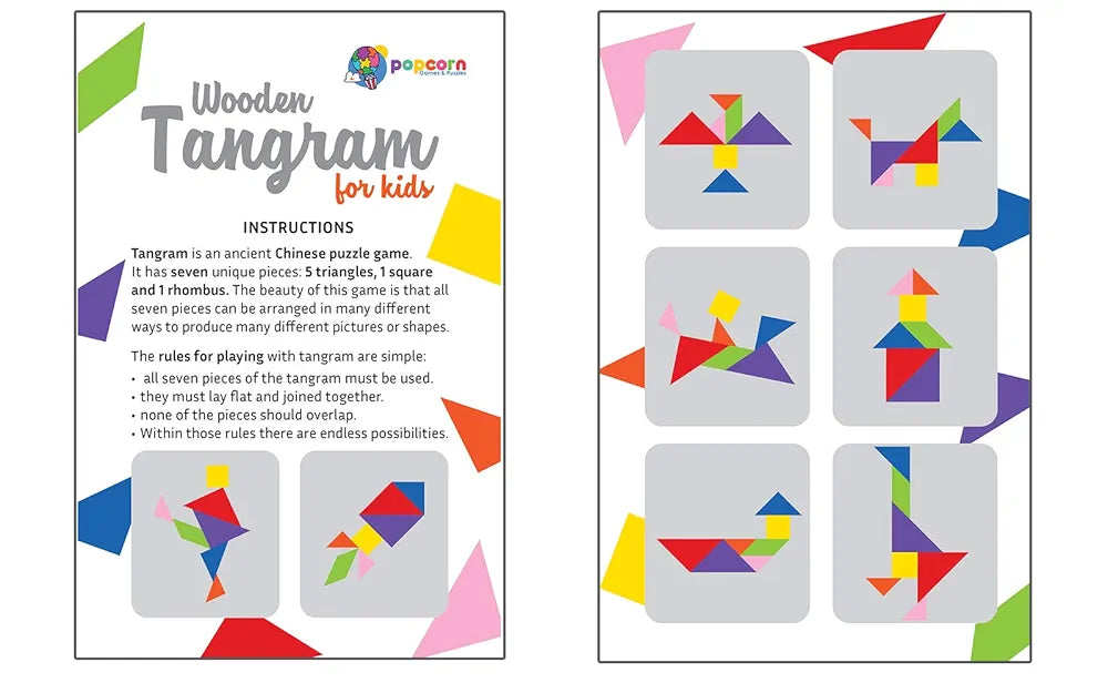 Tangram Brain Boosting puzzles for Kids | 7 wooden piece puzzle with 36 shapes image cards for kids | Jigsaw puzzle for 4+ years kids teenagers adults
