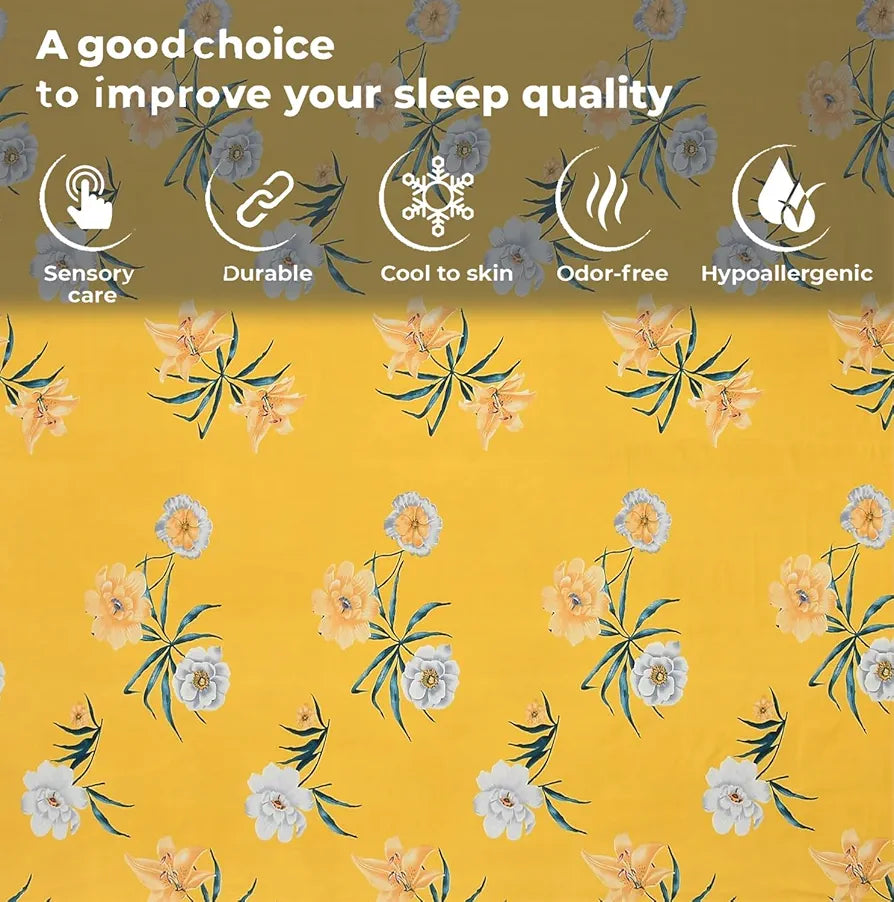 Fresh From Loom Single Bed Floral Design Microfiber Single Bedsheet Bedsheets Bedcover Wrinkle Free Includes 1 Pillow Covers 144 TC Peach Yellow