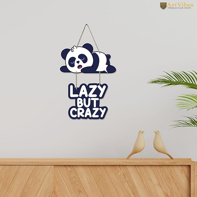 Artvibes Lazy Panda Printed Wooden Wall Hanging With Quotes for Home Decor | Modern Artworks Decoration