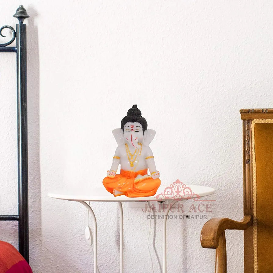 Jaipur Ace Beautiful Vinayak Ji Statue Meditation Ganesha Orange