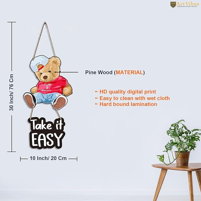 Artvibes Cute Teddy Wooden Wall Hanging With Quotes for Home Decor | Modern Decoration | Artworks Wall Hangings