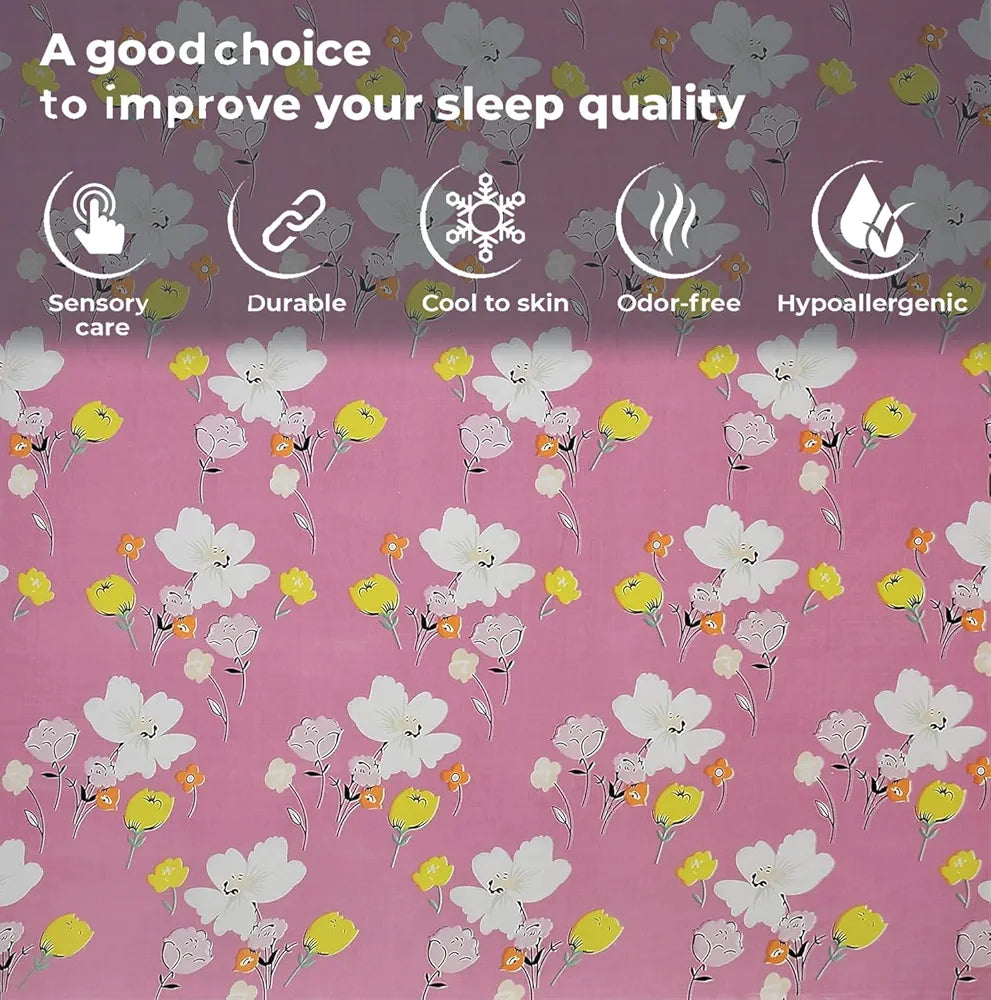 Fresh From Loom Elastic Fitted Floral Bed Sheets Bed Covers Soft Glace Cotton Fitted Bedsheet King Size Bed With Two Pillow Cover,144 TC Punch Pink