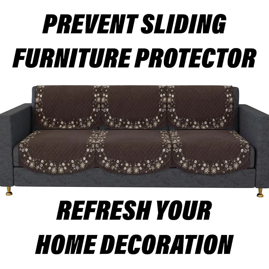 Kuber Industries Sofa Cover 5 Seater Set Digital Painting Quilted Sofa Set for Hall Brown